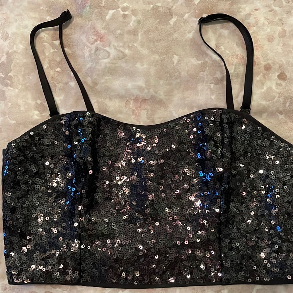 Pink brand sequined black crop top size L